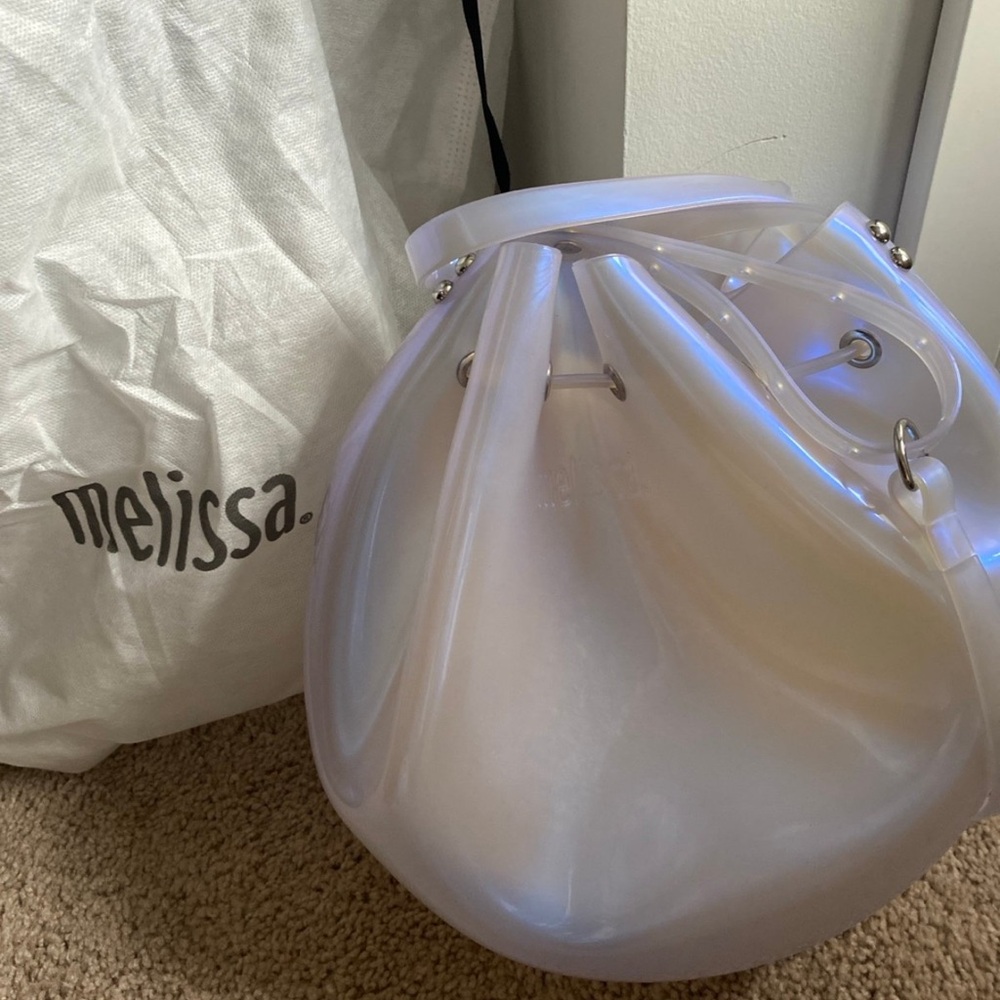 Melissa Iridescent Pearl White Drawstring Crossbody Bag